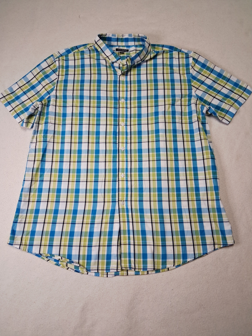 Club Room Short-Sleeve Plaid Button-Down in Blue, Green & White